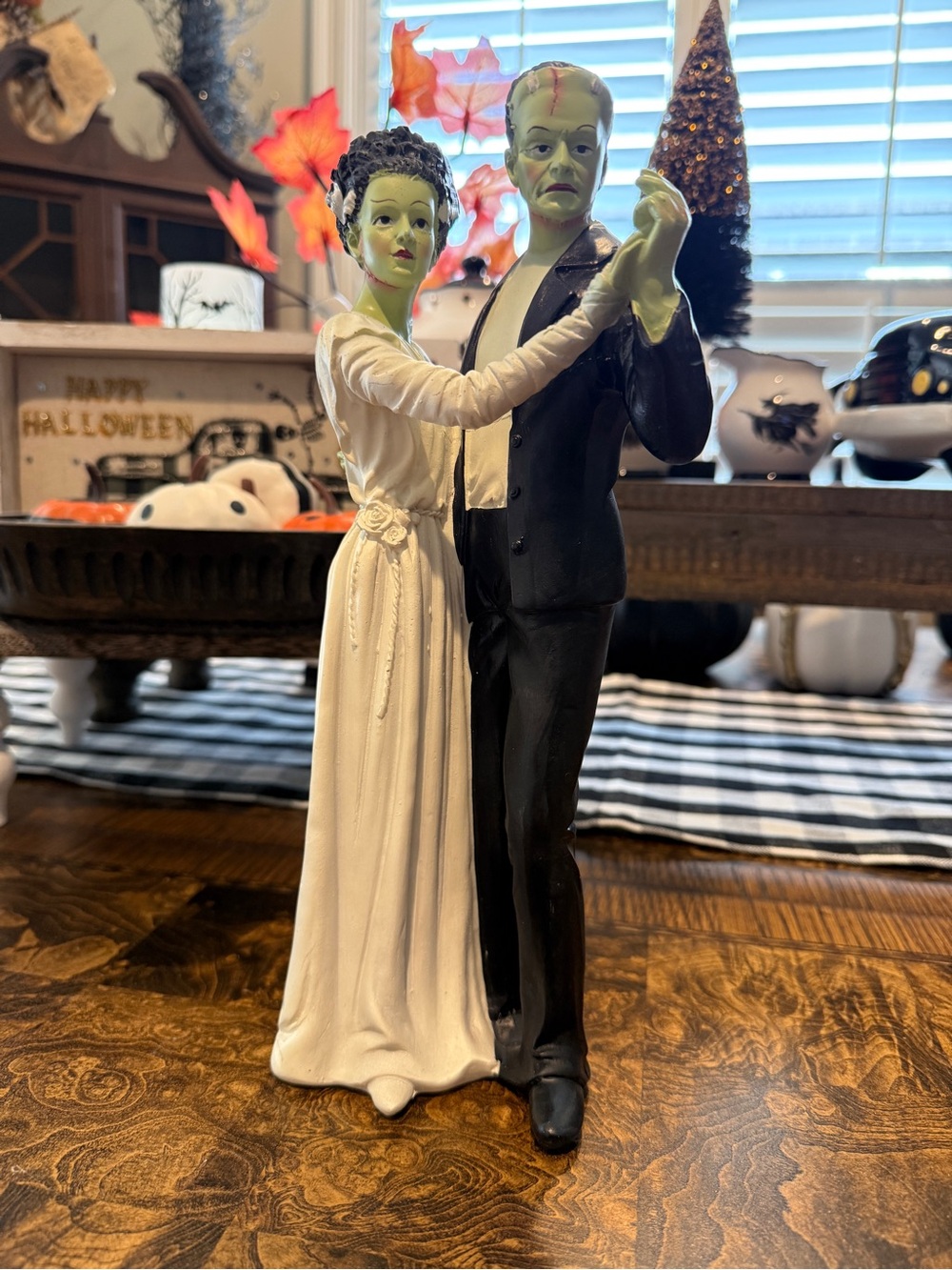 T.J.Maxx Green-Skinned Frankenstein & Bride Dance Figurine in Black and White